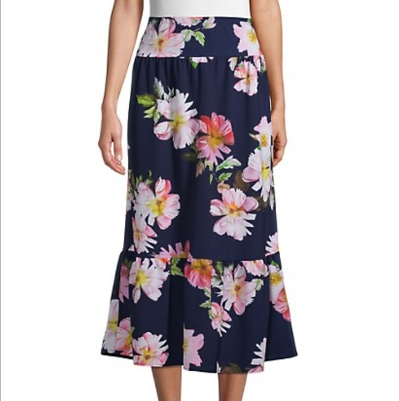 Floral-Print Long Tiered Skirt by Love Ady Sz M New With Tags - Picture 1 of 3